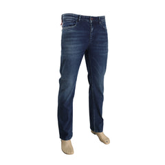 ALBIARO Heren Blauwe Slim Fit Jeans, Rode Knoop Details