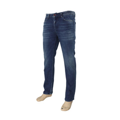 ALBIARO Heren Blauwe Slim Fit Jeans, Rode Knoop Details