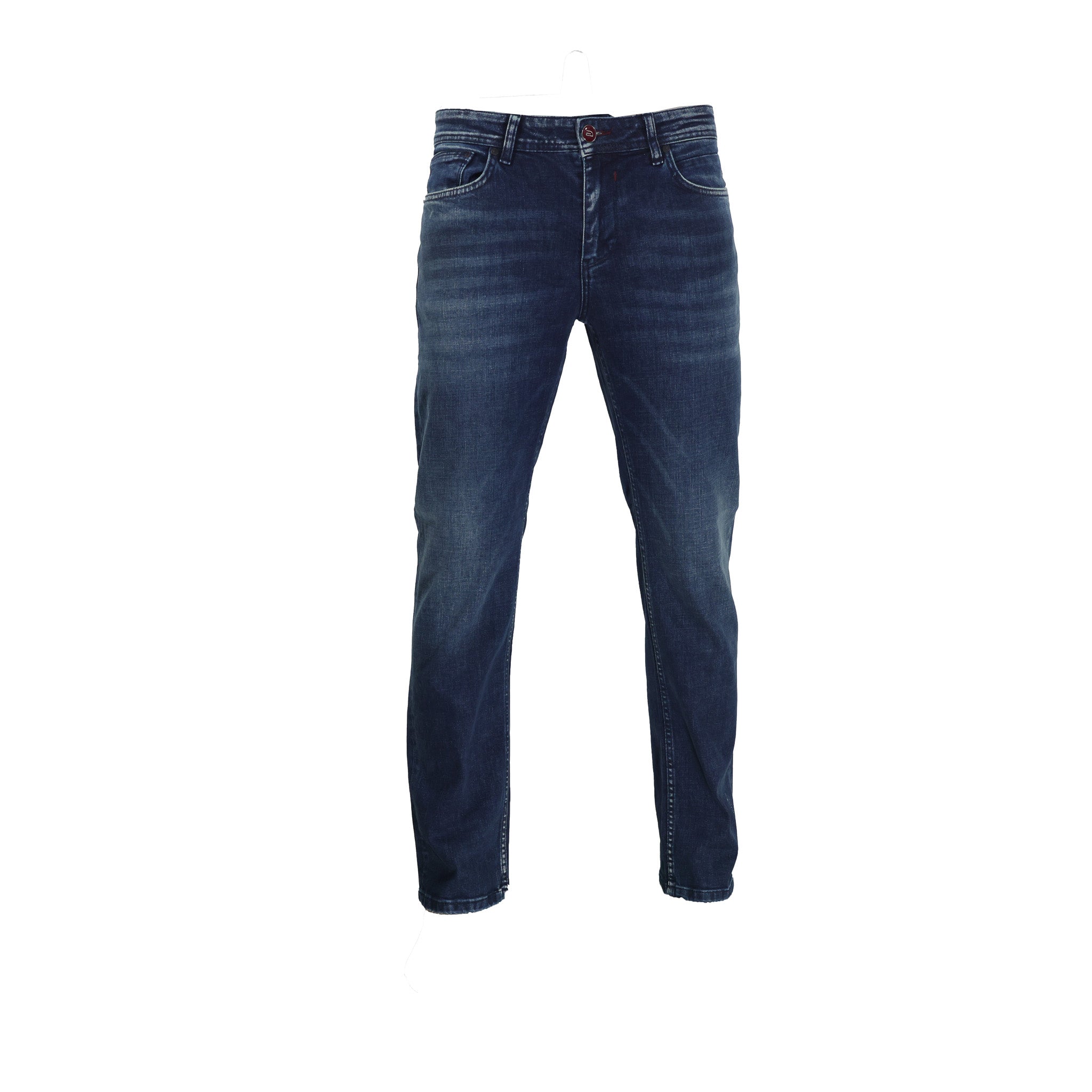 ALBIARO Heren Blauwe Slim Fit Jeans, Rode Knoop Details