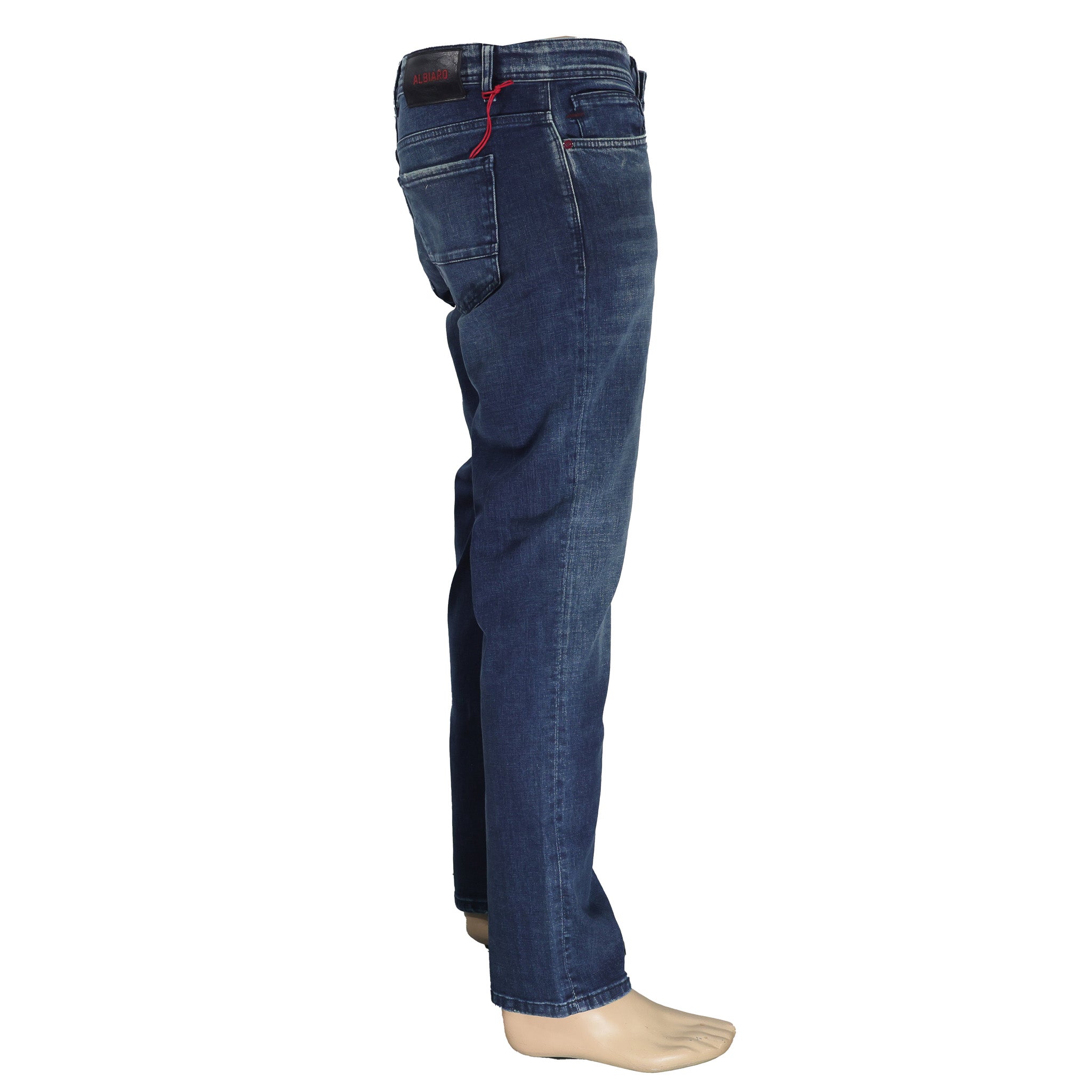 ALBIARO Heren Blauwe Slim Fit Jeans, Rode Knoop Details