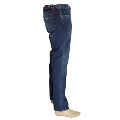 ALBIARO Heren Blauwe Slim Fit Jeans, Rode Knoop Details