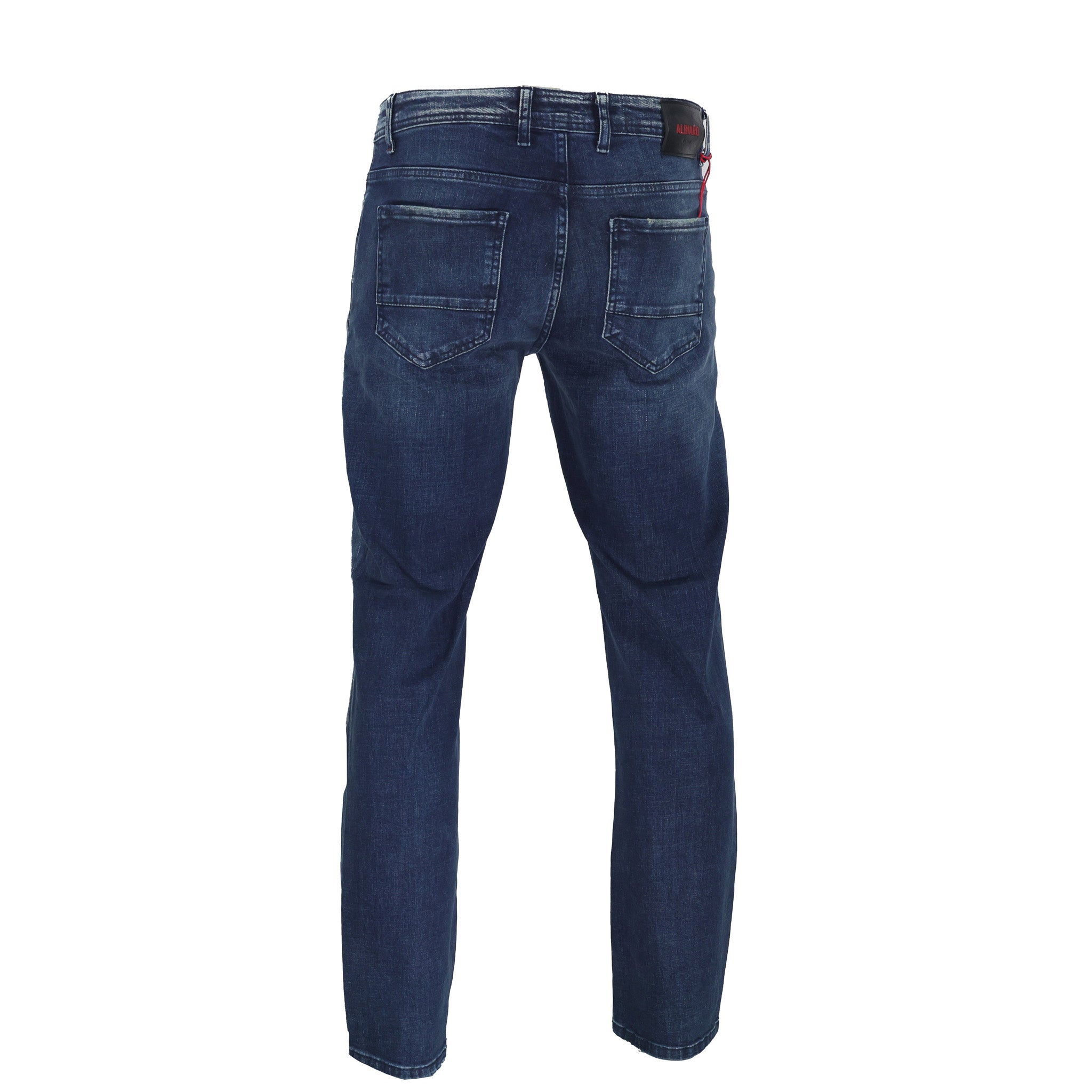 ALBIARO Heren Blauwe Slim Fit Jeans, Rode Knoop Details