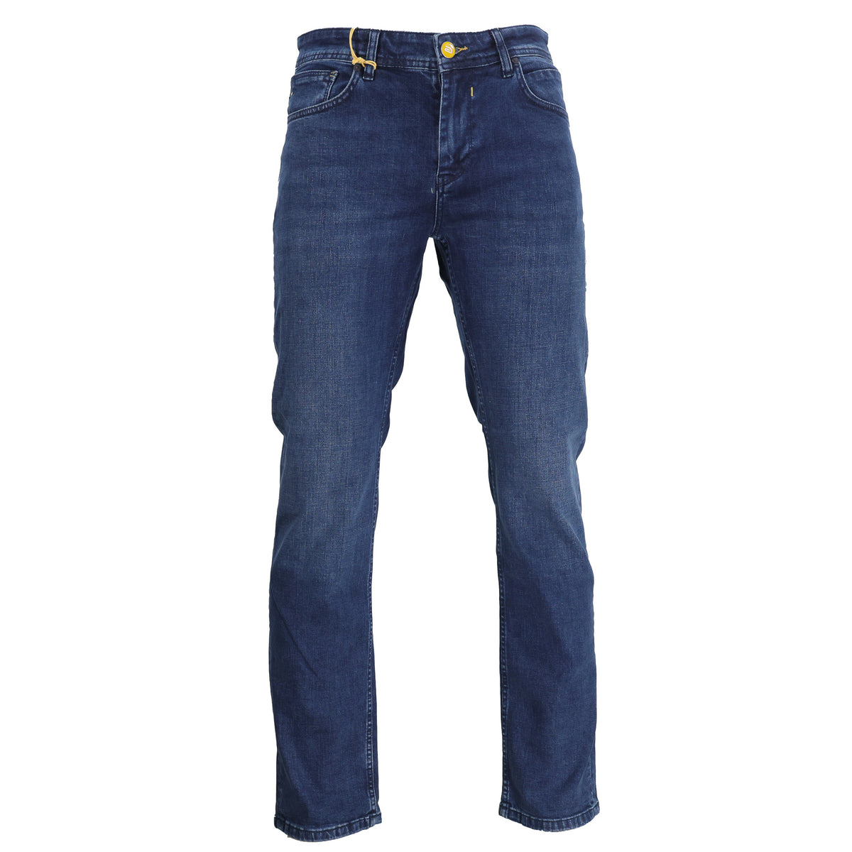 100% Katoen, Blauwe Slim Fit Heren Jeans, Gele knoop