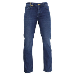 100% Katoen, Blauwe Slim Fit Heren Jeans, Gele knoop