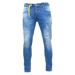 ICON  Heren Blauw Jeans met Stretch en Verfspatten Detail