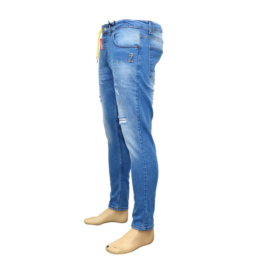 ICON  Heren Blauw Jeans met Stretch en Verfspatten Detail