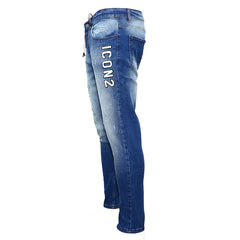 ICON Dynamische Lichtblauwe Heren Jeans met Stretch en Verfdetails