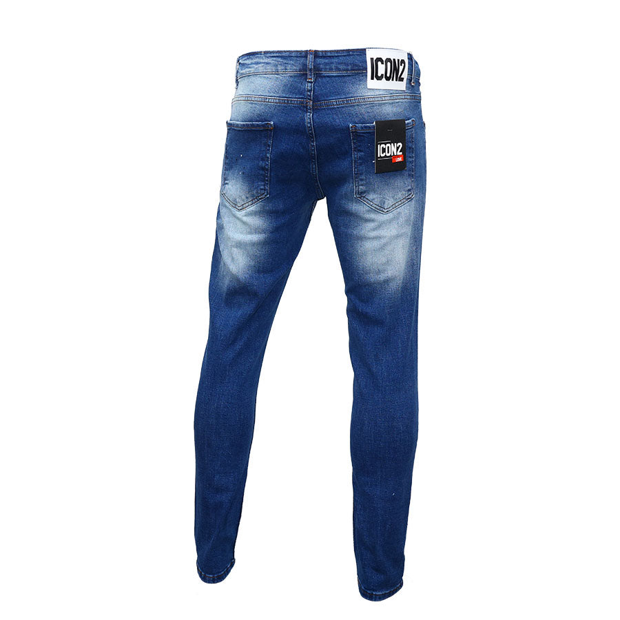 ICON Dynamische Lichtblauwe Heren Jeans met Stretch en Verfdetails