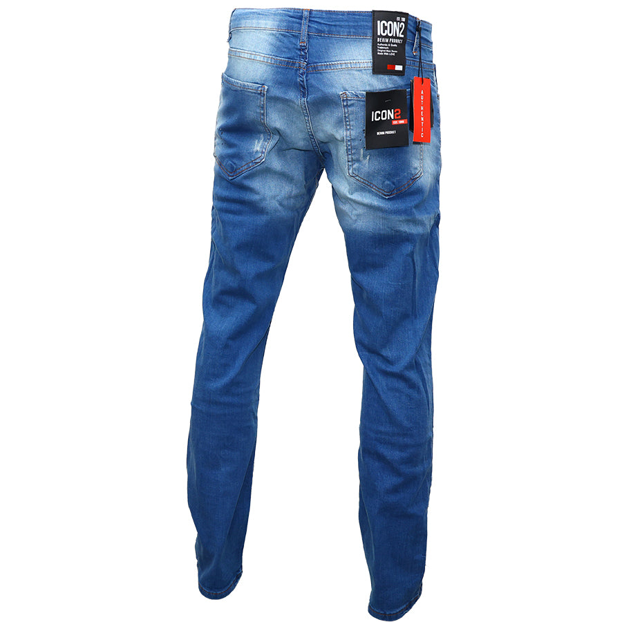 ICON Heren Stretch Slim-Fit Jeans in Lichtblauw met Unieke Details