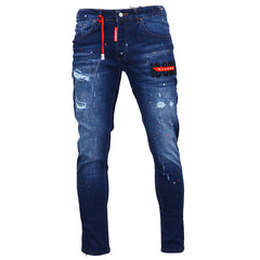 ICON Heren Jeans - Artistiek Blauw met Stretch en Kleurspat Details