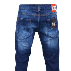 ICON Heren Jeans - Artistiek Blauw met Stretch en Kleurspat Details