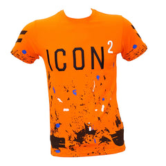 ICON Heren T-shirt in Opvallend Oranje met Uniek Verfspat Design