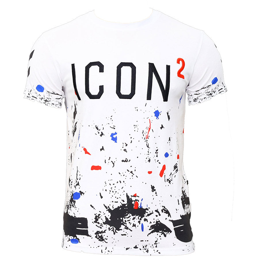 ICON Wit Heren T-shirt met Kleurrijk Verfspattenpatroon