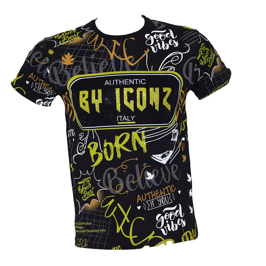 ICON Zwart Heren T-shirt met Grafische Print en Levendige Details 900