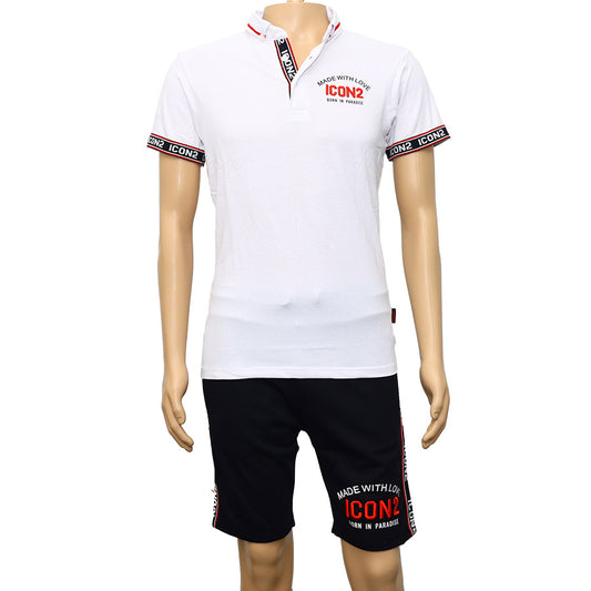 ICON Heren Wit Zomerset: Poloshirt en Shorts met Rood-Witte Details 900