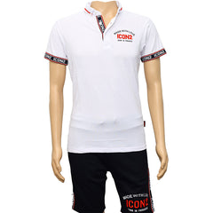 ICON Heren Wit Zomerset: Poloshirt en Shorts met Rood-Witte Details