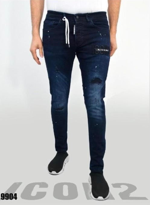 ICON Merk donker blauw Broek met details - 97% Katoen - 3% Lycra Comfortabel En Rekbaar